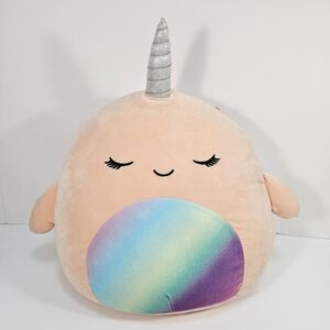 Squishmallows Official Kellytoy 14 Inch Narwhal with Rainbow Belly Soft Plush